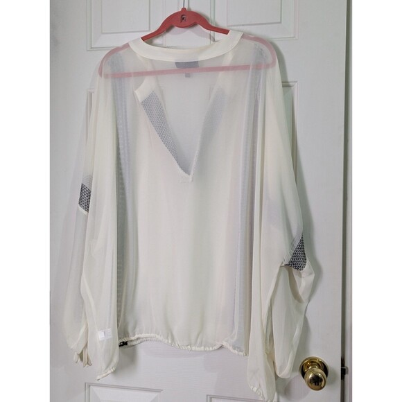 Lane Bryant Boho Sheer Blouse Womens 26/28 Cream Black V-Neck Coachella Festival - Picture 7 of 9